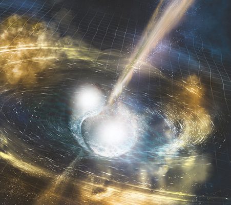 Artist rendering of a neutron star merger. (Courtesy: NSF LIGO; Sonoma State University; A. Simonnet)